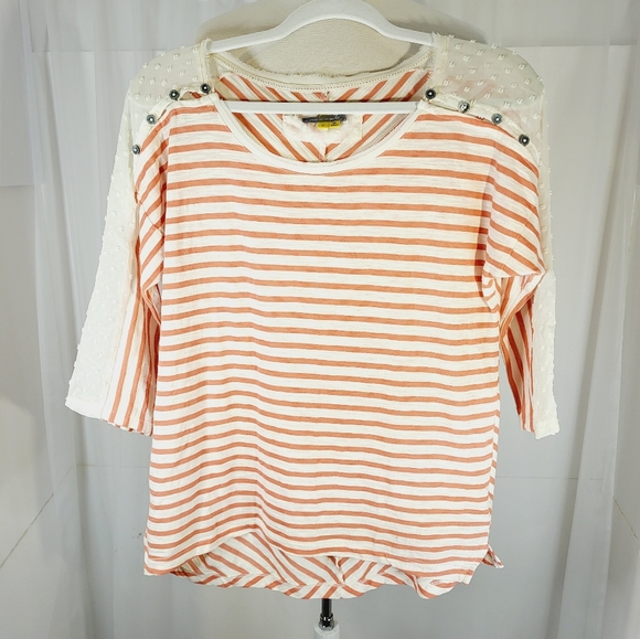 Anthropology Little Yellow Button Slub Knit Lace Top Small - Picture 9 of 9